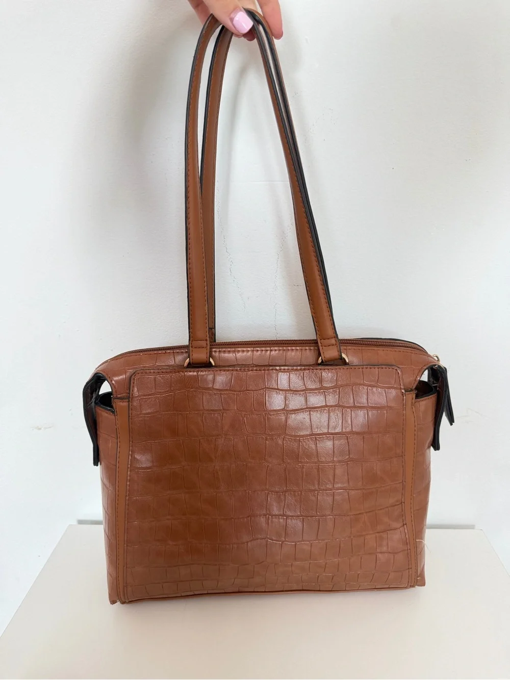 Jones New York Croc-Embossed Shoulder Tote in Cognac Brown
